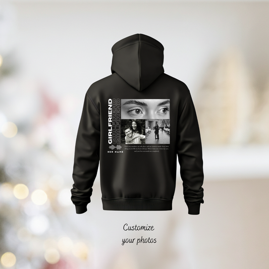 "Girlfriend" Bold Script and Photo Grid Personalized Pullover
