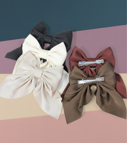 Short Classic Silk Bow Hair Clip