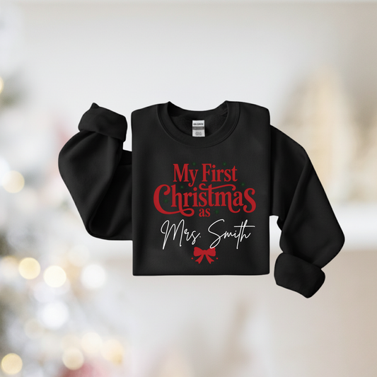 My First Christmas As Mrs ?(Customize Your Name or Your Family Name)